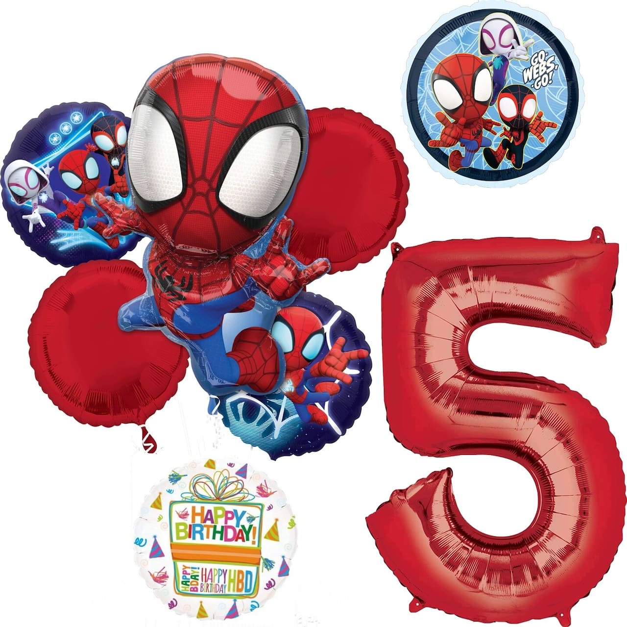 Spidey and Friends Birthday 8-Piece Foil Balloon Bouquet